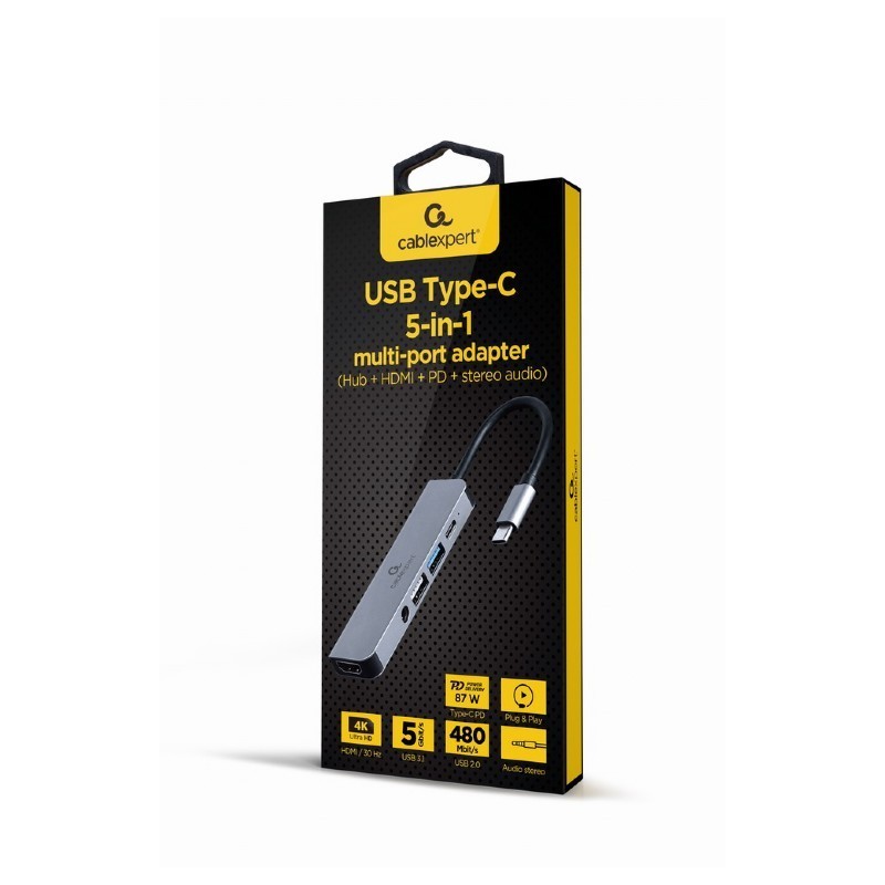 Adapter USB-C 5w1, PD, HDMI, Audio, USB 3.1, USB 2.0 | PartsPC.pl