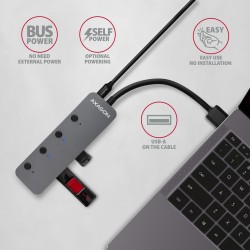 HUE-MSA Hub 4-portowy USB 3.2 Gen 1 switch, metalowy, 20cm U… | PartsPC.pl