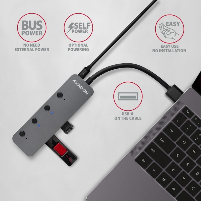 HUE-MSA Hub 4-portowy USB 3.2 Gen 1 switch, metalowy, 20cm U… | PartsPC.pl