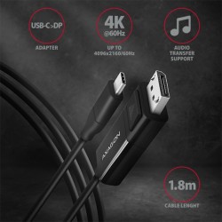 RVC-DPC Konwerter/kabel USB-C -> DisplayPort 1,8m, 4K/60HZ | PartsPC.pl