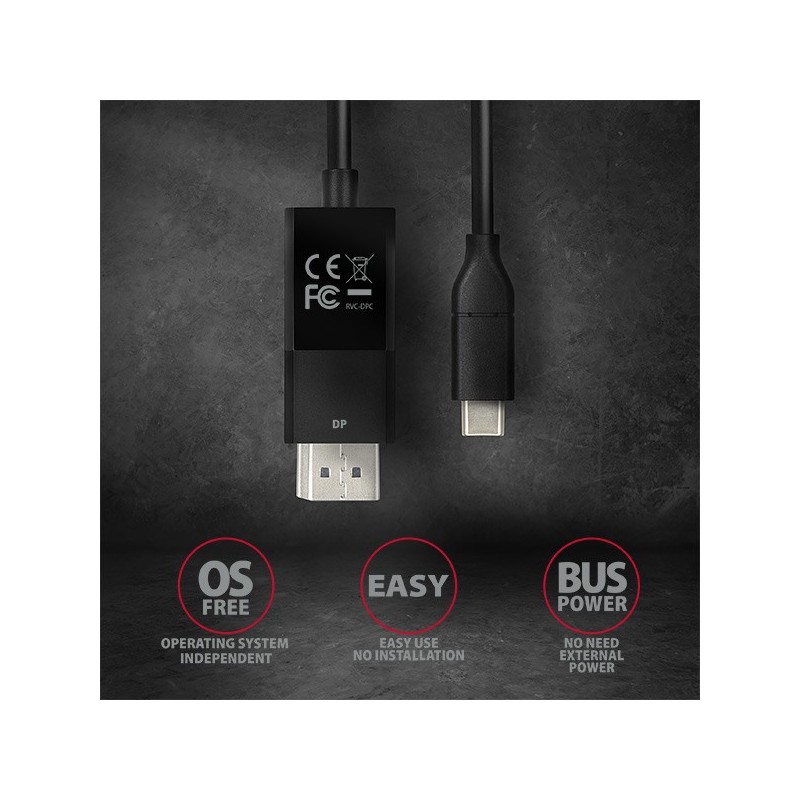 RVC-DPC Konwerter/kabel USB-C -> DisplayPort 1,8m, 4K/60HZ | PartsPC.pl