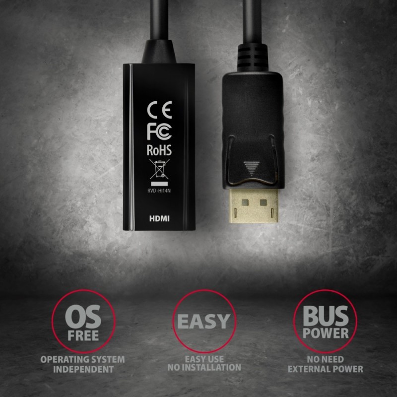 RVD-HI14N Adapter aktywny Displayport -> HDMI 1,4, 4K/30Hz, … | PartsPC.pl