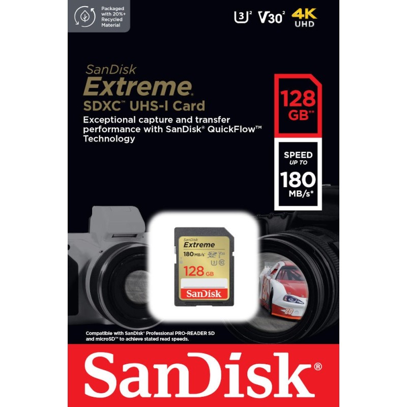 Karta pamięci Extreme SDXC 128GB 180/90 MB/s V30 UHS-I U3 | PartsPC.pl