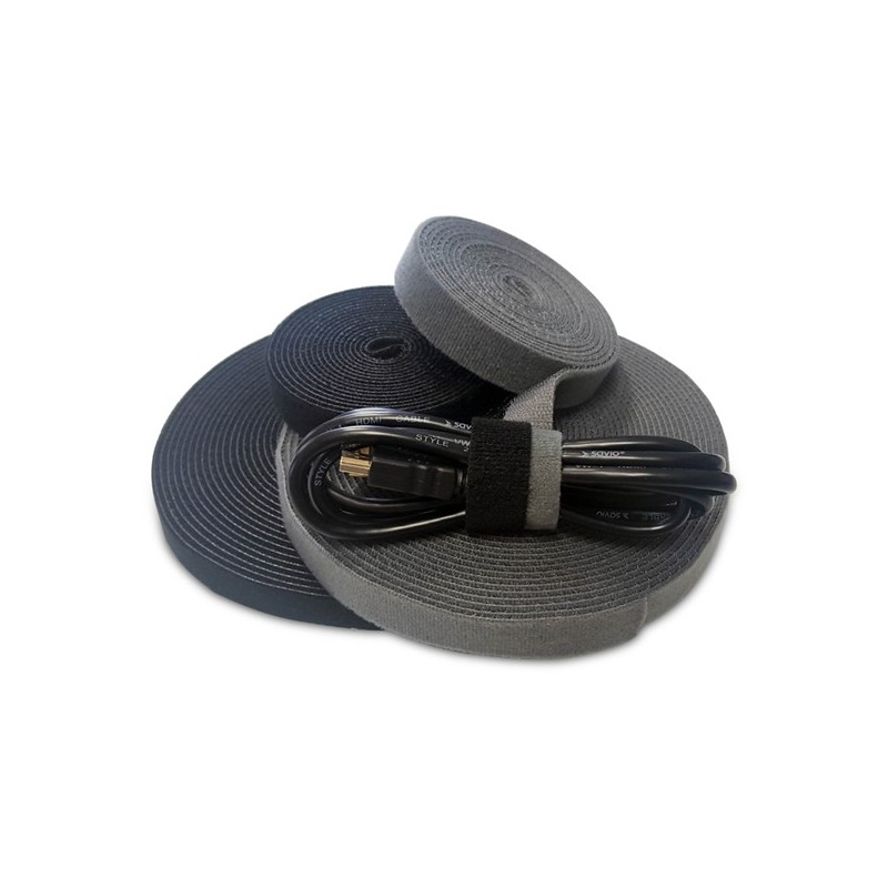 Organizer na kable, taśma, rzep, czarny, 10m, OC-01/B | PartsPC.pl