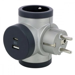 Rozgałęźnik obrotowy 2x2P+Z, USB A+C - aluminium/grafitowy | PartsPC.pl