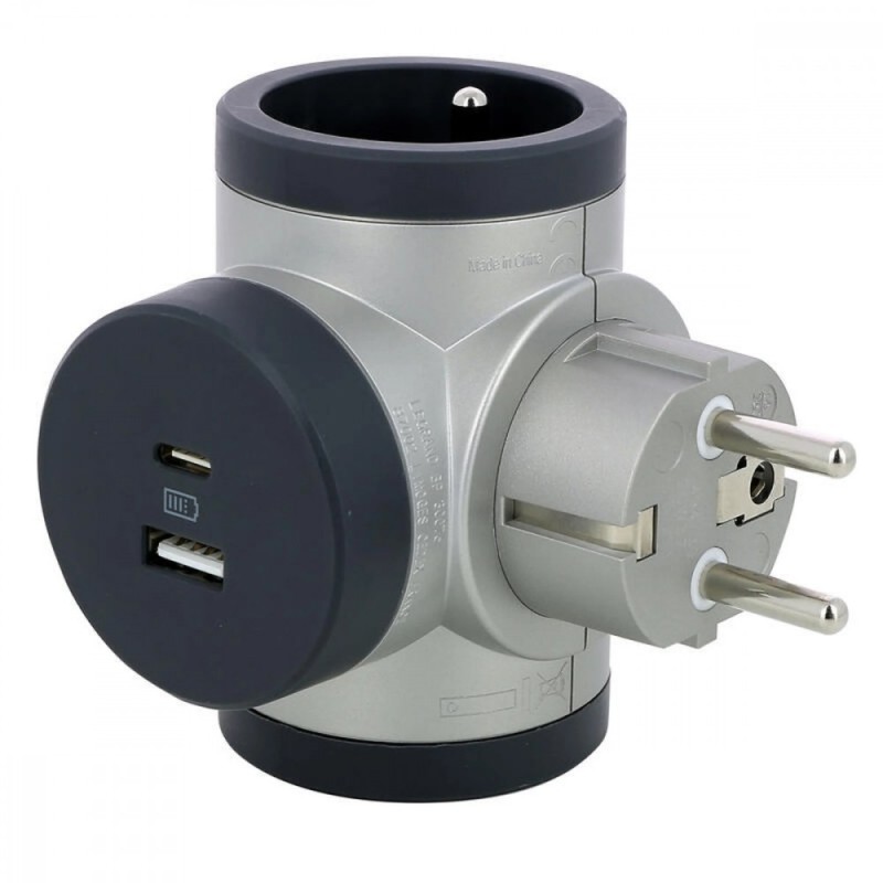 Rozgałęźnik obrotowy 2x2P+Z, USB A+C - aluminium/grafitowy | PartsPC.pl