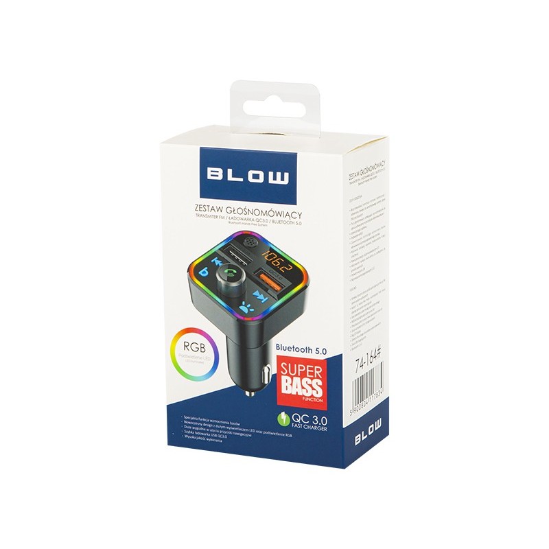 Transmiter FM Bluetooth 5.1+Qc3.0 RBG | PartsPC.pl