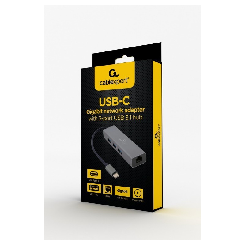 Hub 3 portowy USB 3.1 z kartą sieciową | PartsPC.pl