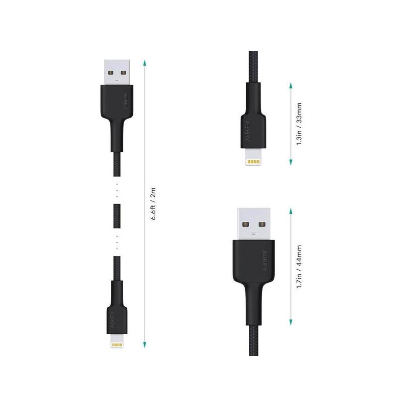 CB-AL05 nylonowy kabel Quick Charge Lightning-USB | 2m | cer… | PartsPC.pl