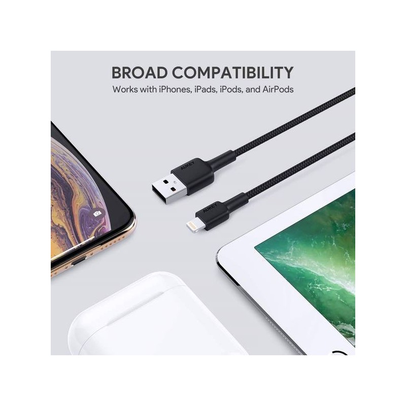 CB-AL05 nylonowy kabel Quick Charge Lightning-USB | 2m | cer… | PartsPC.pl
