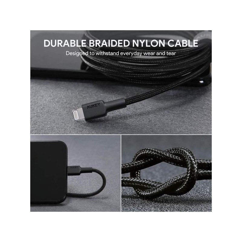 CB-AL05 nylonowy kabel Quick Charge Lightning-USB | 2m | cer… | PartsPC.pl