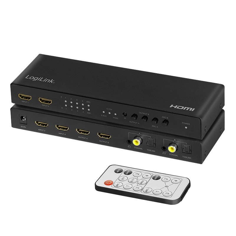 Switch 4x2 HDMI, 4K 60Hz, z pilotem | PartsPC.pl