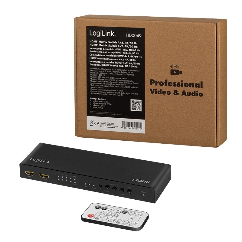 Switch 4x2 HDMI, 4K 60Hz, z pilotem | PartsPC.pl