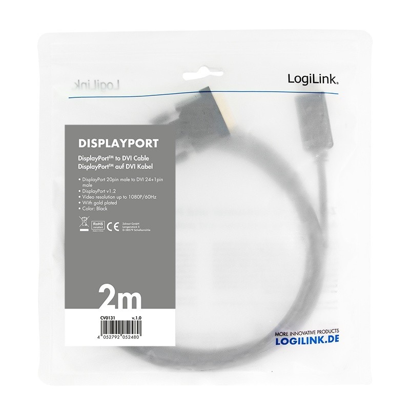 Kabel DisplayPort 1.2 do DVI 2m Czarny | PartsPC.pl
