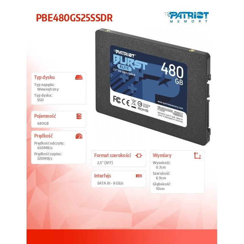 SSD 480GB Burst Elite 450/320MB/s SATA III 2.5 | PartsPC.pl