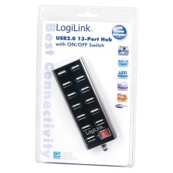 Hub USB2.0 13-portów z wyłącznikiem Czarny | PartsPC.pl