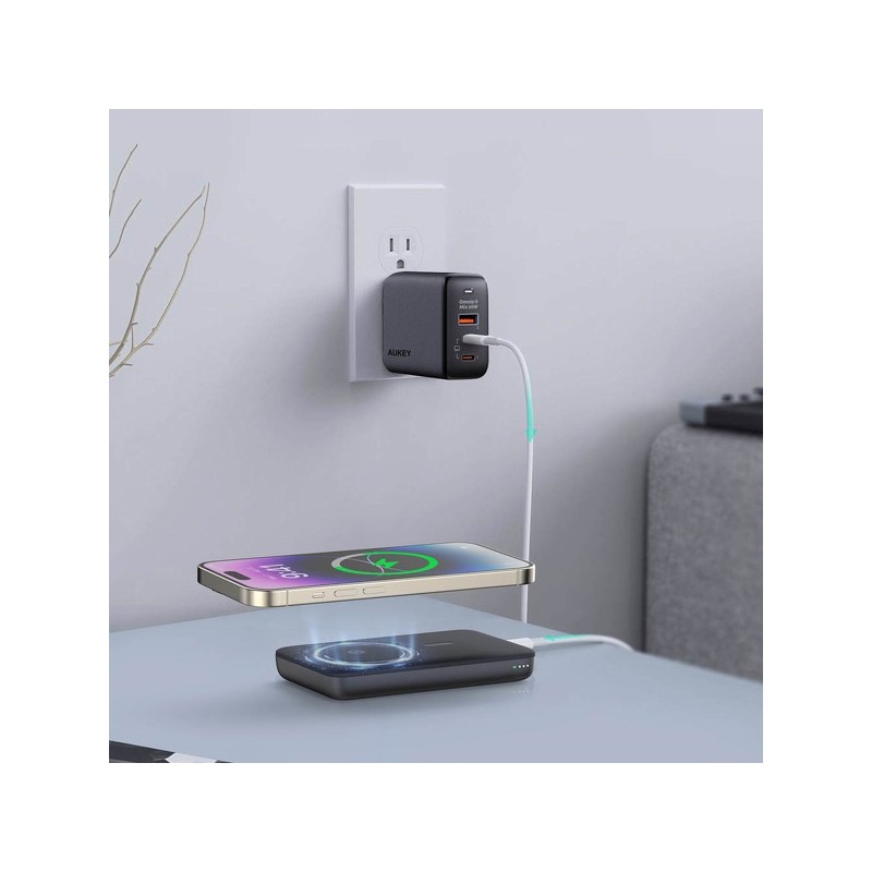 Powerbank magnetyczny Aukey PB-MS01 6700 mAh, 15/20W, stojący, szary