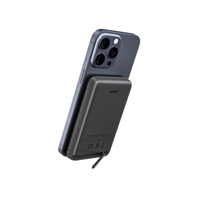 Powerbank magnetyczny Aukey PB-MS01 6700 mAh, 15/20W, stojący, szary