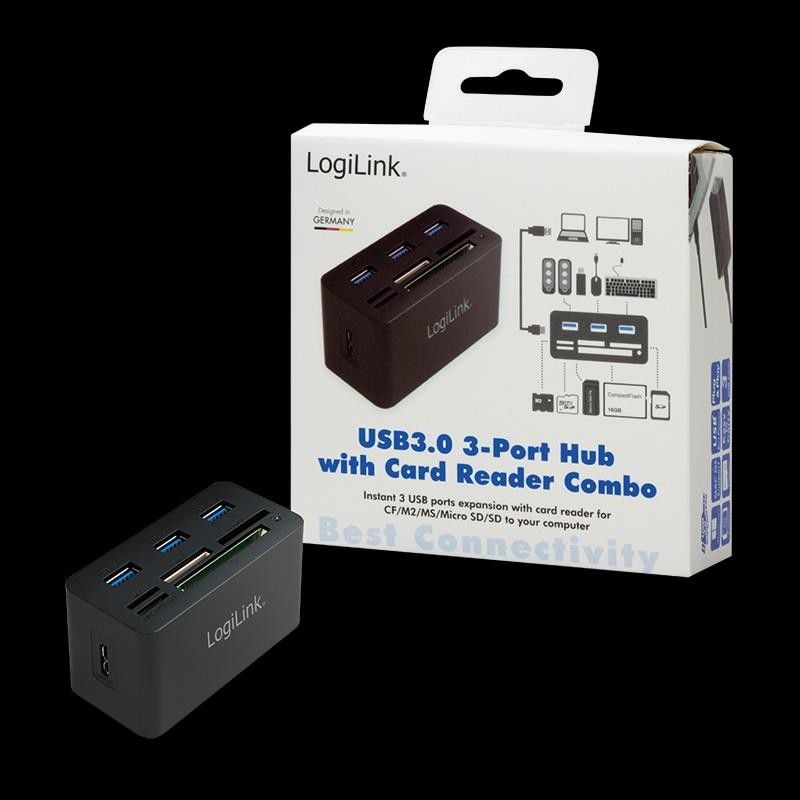Hub USB LogiLink CR0042 USB3.0 z czytnikiem kart pamięci | PartsPC.pl