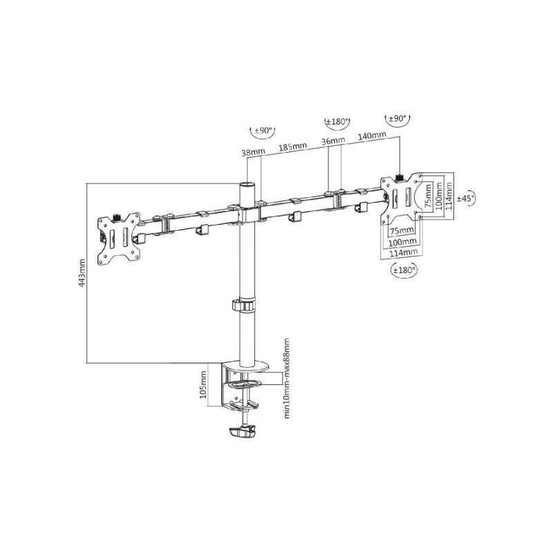 Uchwyt biurkowy na 2 monitory Maclean MC-884 17-32" 2x 8kg (max 16kg) VESA