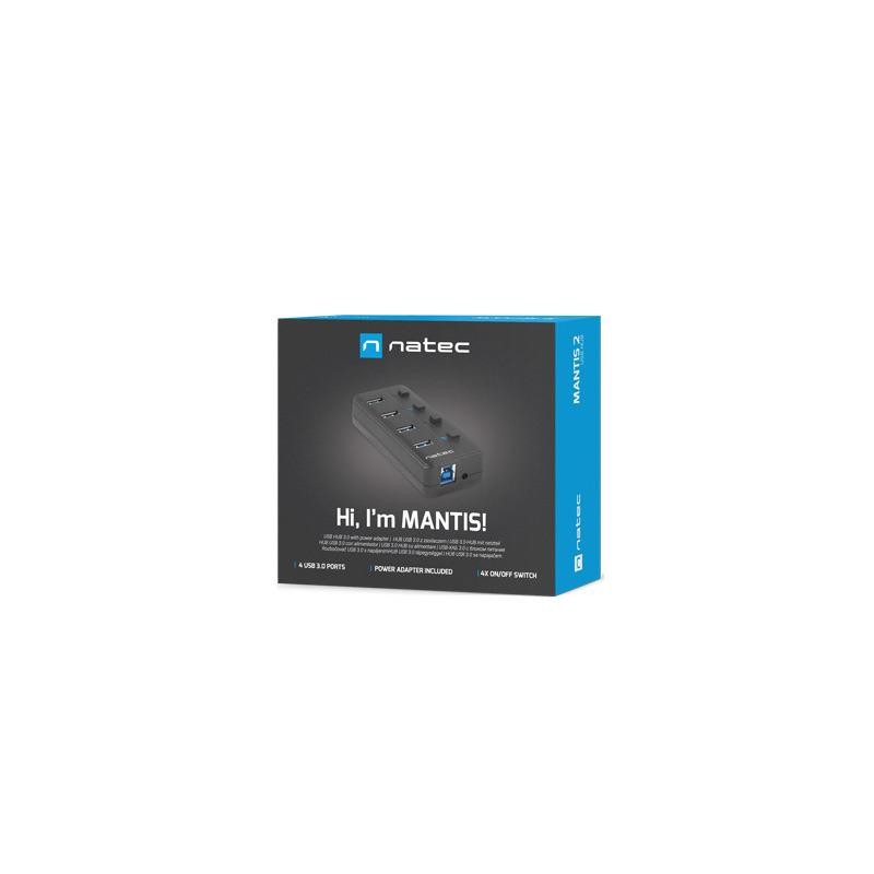 Hub USB Natec 4x USB 3.0 Mantis 2 z włącznikiem + zasilacz… | PartsPC.pl