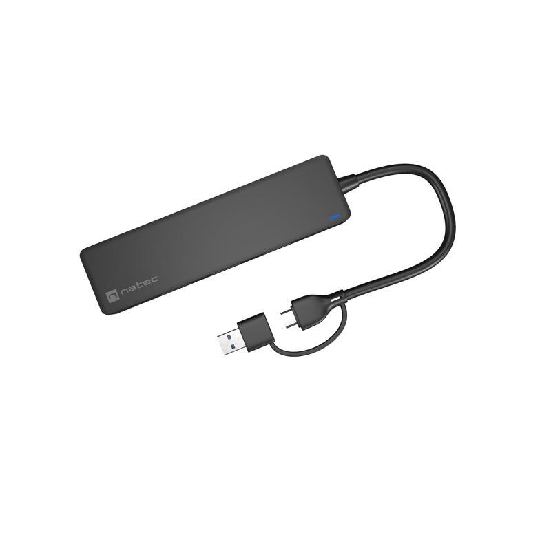 Hub USB Natec Mayfly 4xUSB 3.0 czarny USB-C + Adapter USB-A… | PartsPC.pl