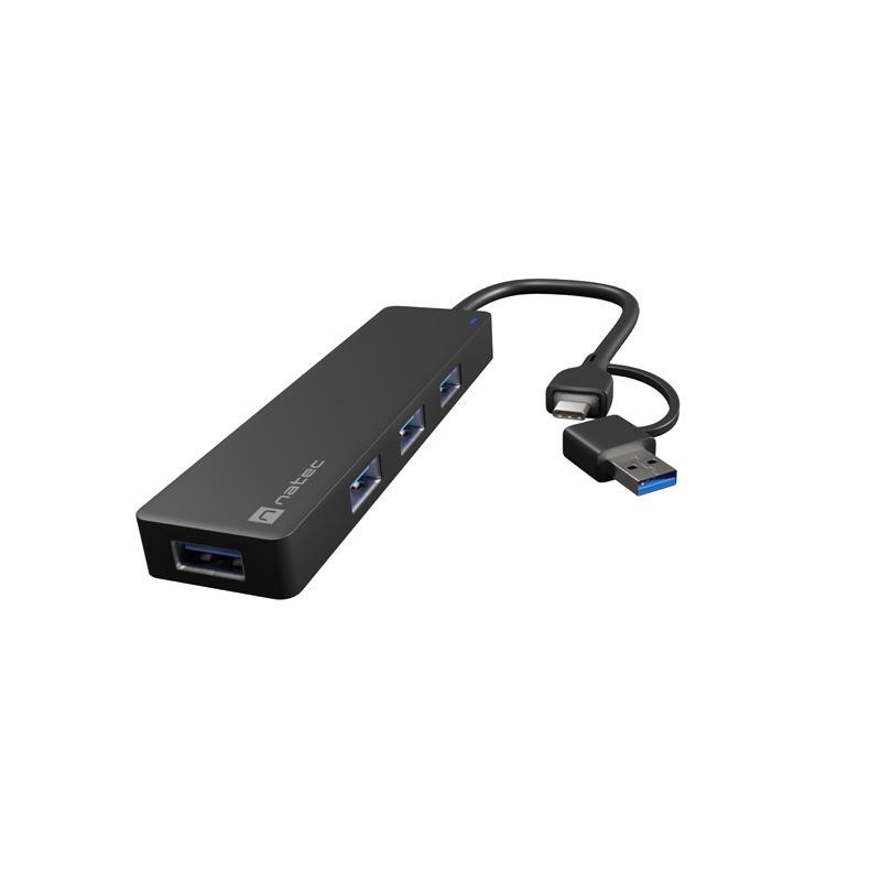 Hub USB Natec Mayfly 4xUSB 3.0 czarny USB-C + Adapter USB-A… | PartsPC.pl