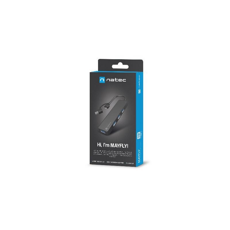 Hub USB Natec Mayfly 4xUSB 3.0 czarny USB-C + Adapter USB-A… | PartsPC.pl