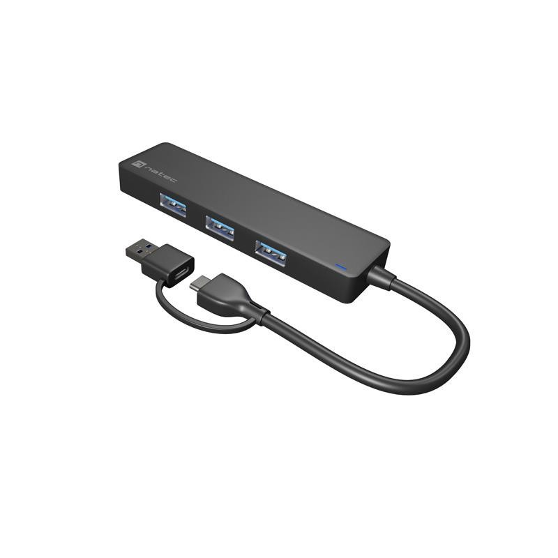 Hub USB Natec Mayfly 4xUSB 3.0 czarny USB-C + Adapter USB-A… | PartsPC.pl