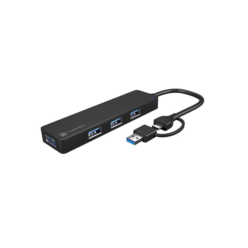 Hub USB Natec Mayfly 4xUSB 3.0 czarny USB-C + Adapter USB-A… | PartsPC.pl