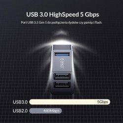 Hub USB Orico MINI-U32L-BK-BP 3 porty USB-A 3.0 + 2.0 alumin… | PartsPC.pl