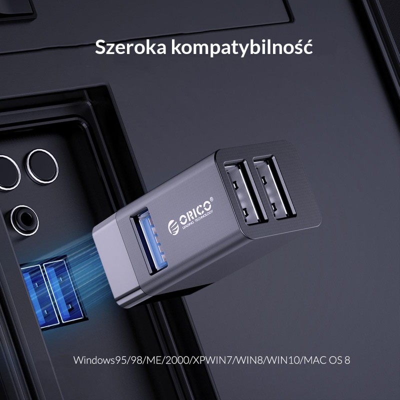 Hub USB Orico MINI-U32L-BK-BP 3 porty USB-A 3.0 + 2.0 alumin… | PartsPC.pl