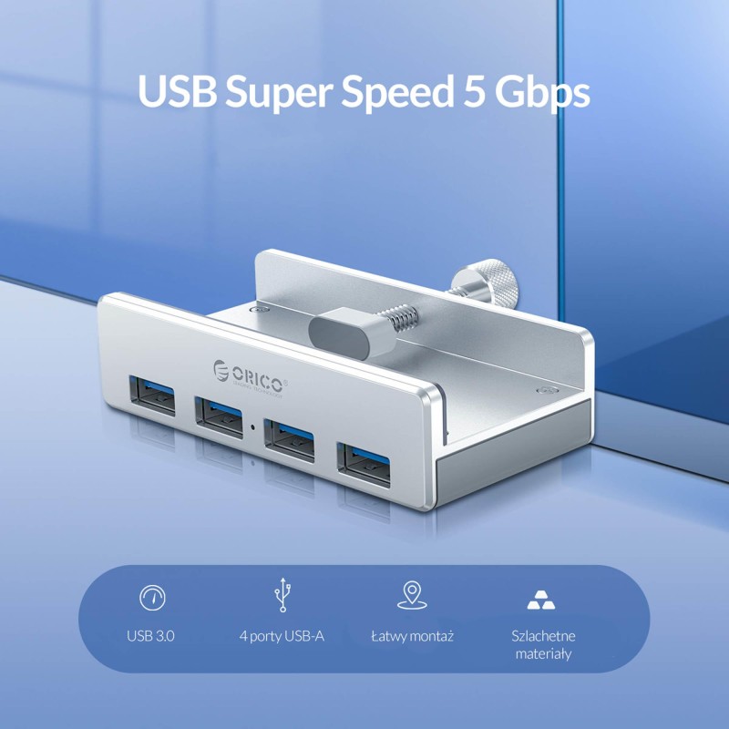 Hub USB Orico MH4PU-P-SV-BP 4x USB-A, 5Gbps, aktywny, biurko… | PartsPC.pl
