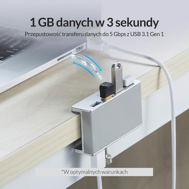 Hub USB Orico MH4PU-P-SV-BP 4x USB-A, 5Gbps, aktywny, biurko… | PartsPC.pl