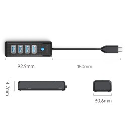HUB USB-C Orico PWC2U-C3-015-BK-EP 2x USB-A 3.1 + USB-C, cza… | PartsPC.pl