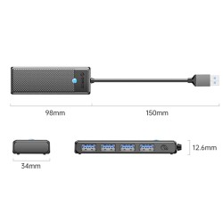 HUB USB-A Orico PAPW4A-U3-015-BK-EP USB-A 4x USB-A 3.0 5Gbps… | PartsPC.pl