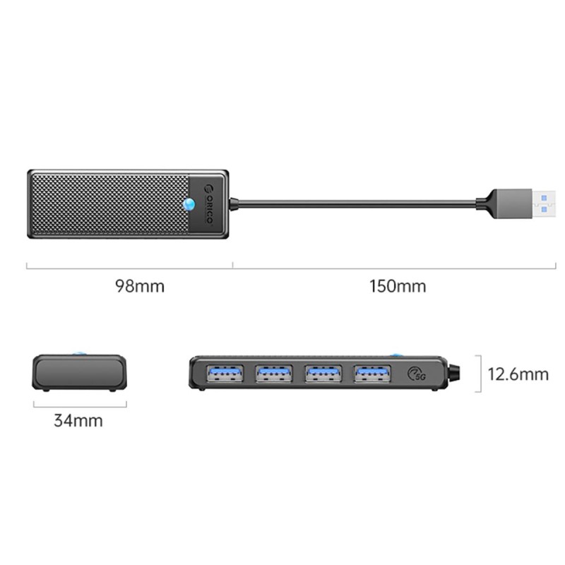 HUB USB-A Orico PAPW4A-U3-015-BK-EP USB-A 4x USB-A 3.0 5Gbps… | PartsPC.pl
