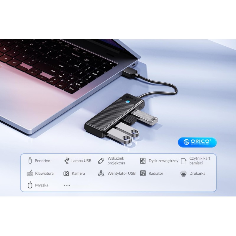 HUB USB-A Orico PAPW4A-U3-015-BK-EP USB-A 4x USB-A 3.0 5Gbps… | PartsPC.pl