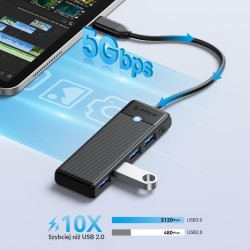 HUB USB-C Orico PAPW4A-C3-015-BK-EP 4 x USB-A 3.0 5Gbps, cza… | PartsPC.pl