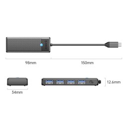 HUB USB-C Orico PAPW4A-C3-015-BK-EP 4 x USB-A 3.0 5Gbps, cza… | PartsPC.pl