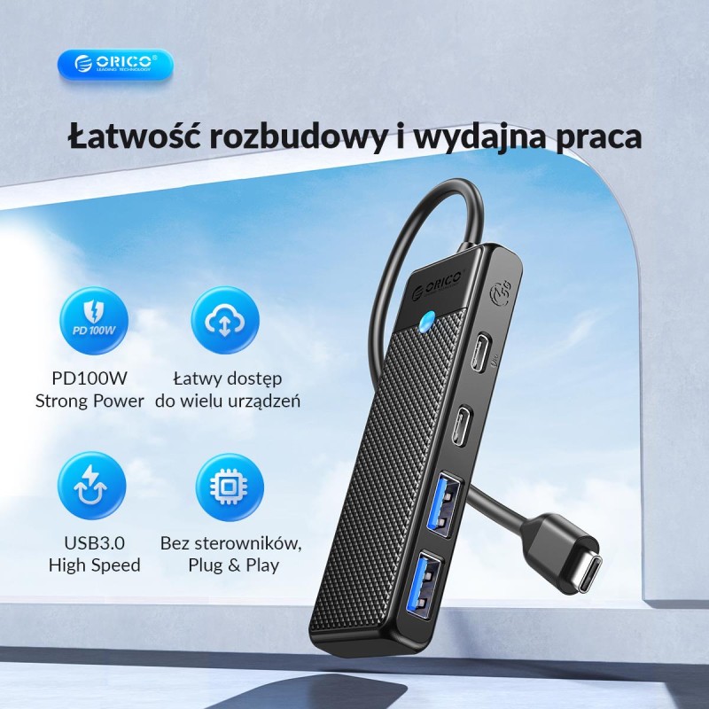 Hub USB-C Orico PAPW2AC-C3-015-BK-EP 2x USB-A, 2x USB-C, PD … | PartsPC.pl