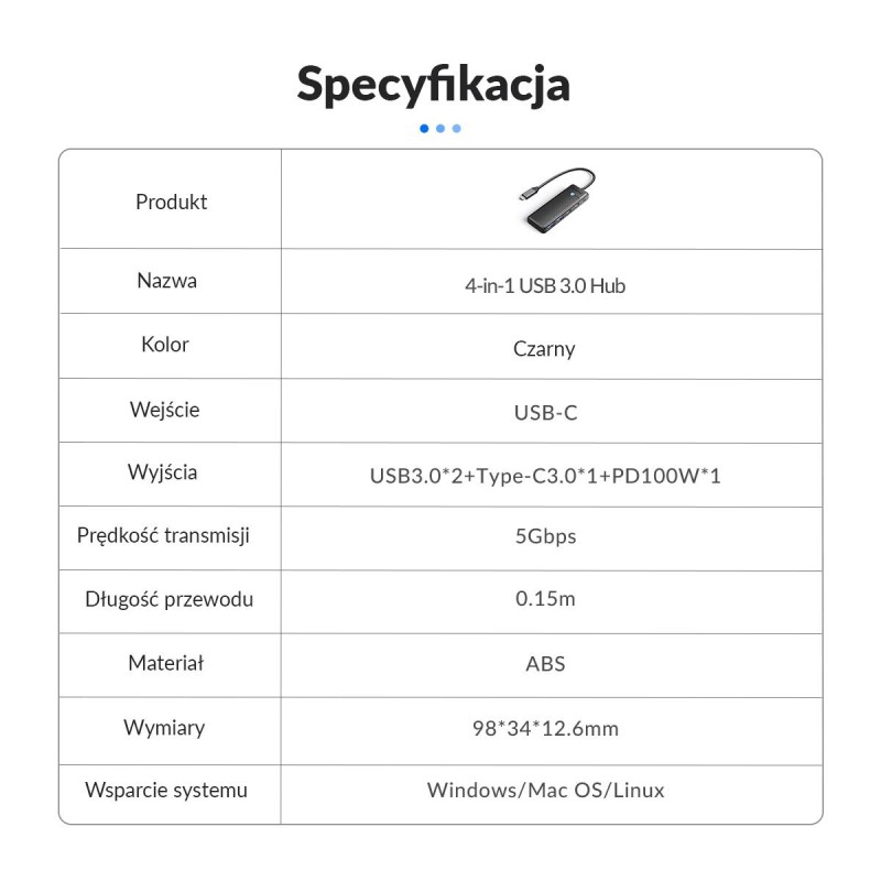 Hub USB-C Orico PAPW2AC-C3-015-BK-EP 2x USB-A, 2x USB-C, PD … | PartsPC.pl