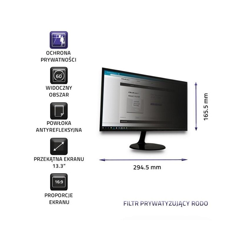 Qoltec Filtr prywatyzujący RODO | 13.3 cali | 16:9 | PartsPC.pl