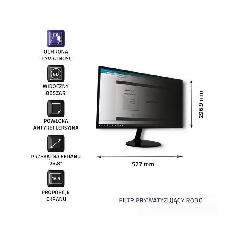 Filtr prywatyzujący RODO Qoltec 23.8" (16:9) | PartsPC.pl