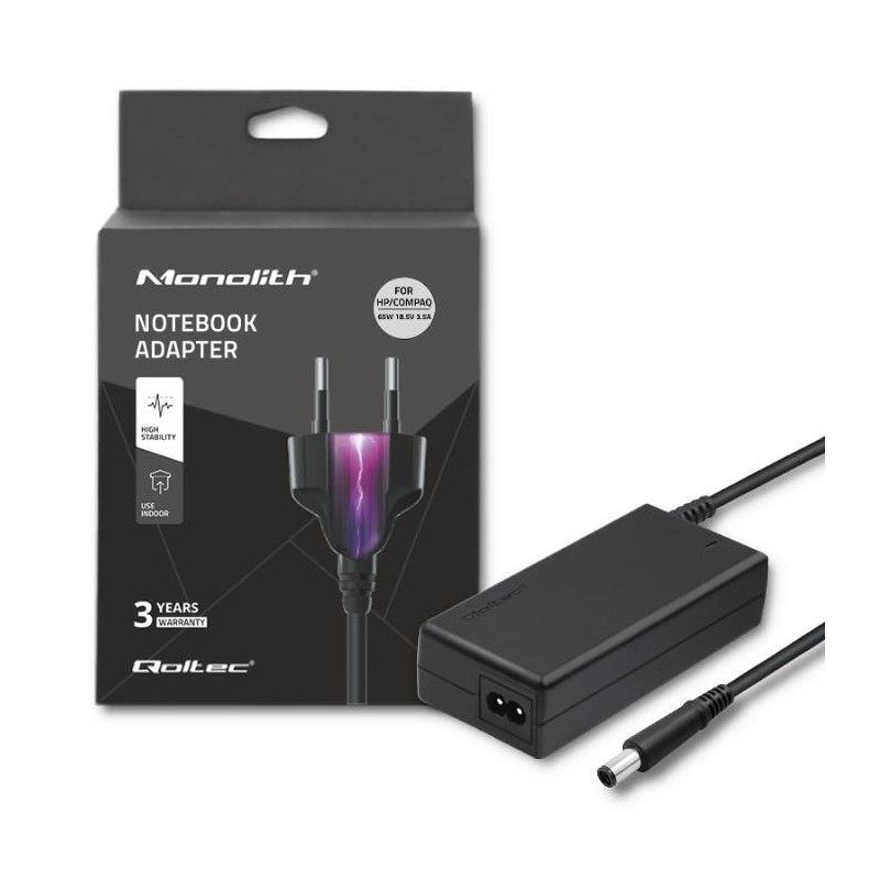 Zasilacz sieciowy Qoltec do HP 65W 18,5V 3,5A 7,4*5,0+pin | PartsPC.pl