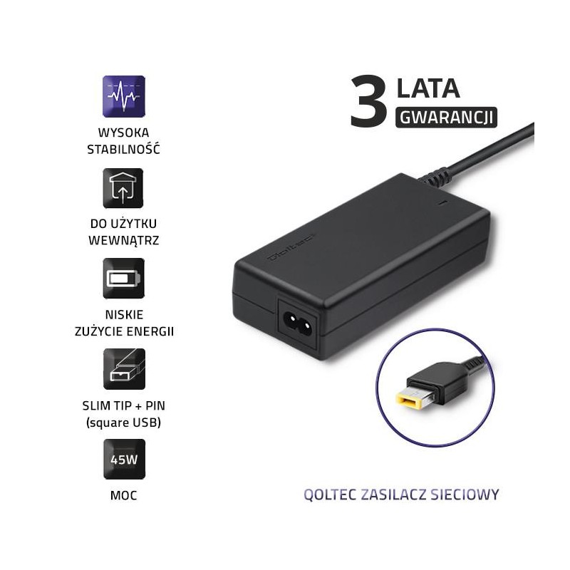 Zasilacz sieciowy Qoltec do Lenovo 45W 20V 2,25A SlimTip+pin