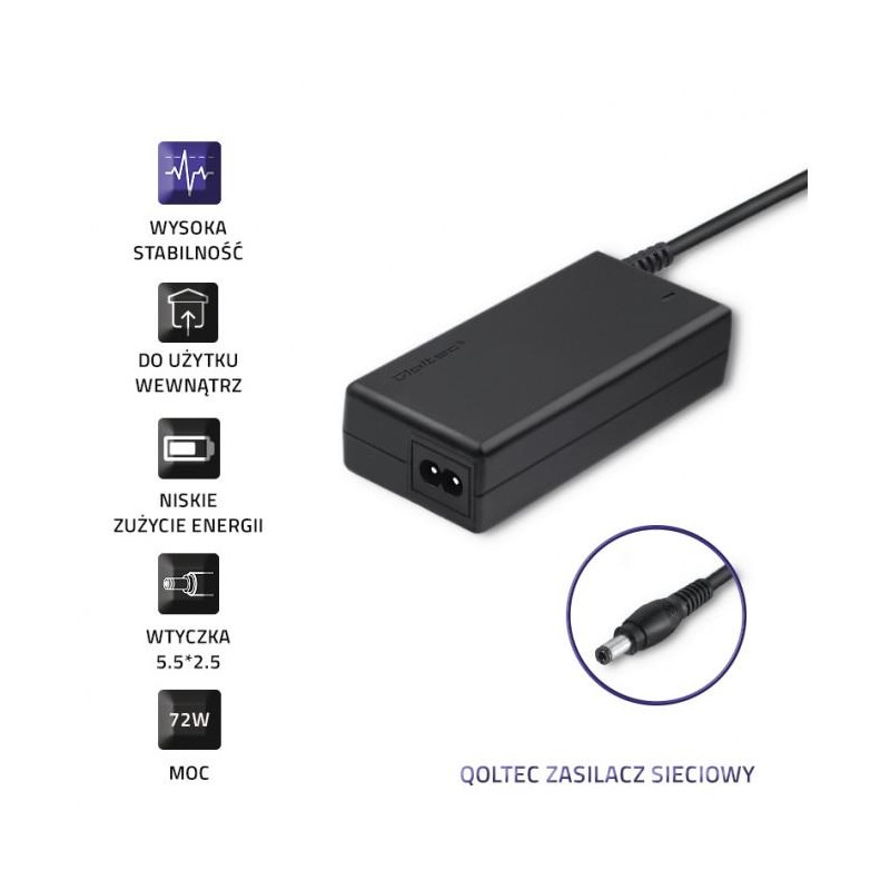 Zasilacz sieciowy Qoltec 72W 12V 6A 5.5*2.5 | PartsPC.pl