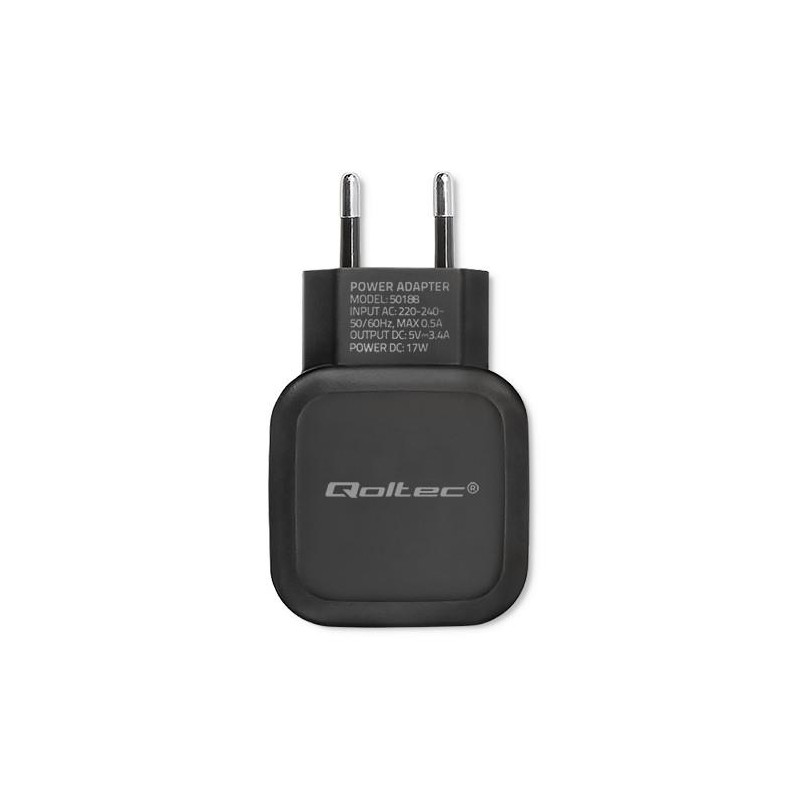 Ładowarka sieciowa Qoltec 17W 5V 3,4A 2xUSB + kabel USB type… | PartsPC.pl