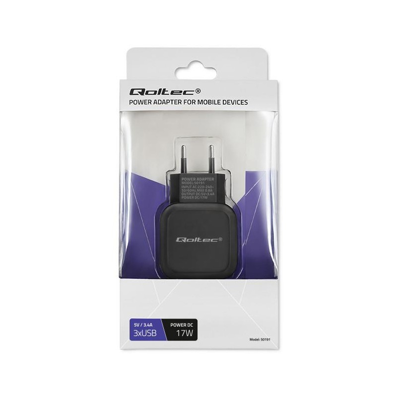 Ładowarka sieciowa Qoltec 17W 5V 3,4A 3xUSB