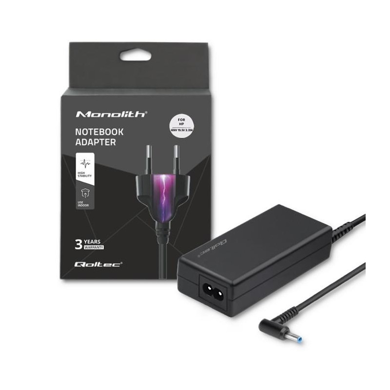 Zasilacz sieciowy Qoltec do HP 65W | 19,5V | 3,33A | 4.5*3.0 | SLIM